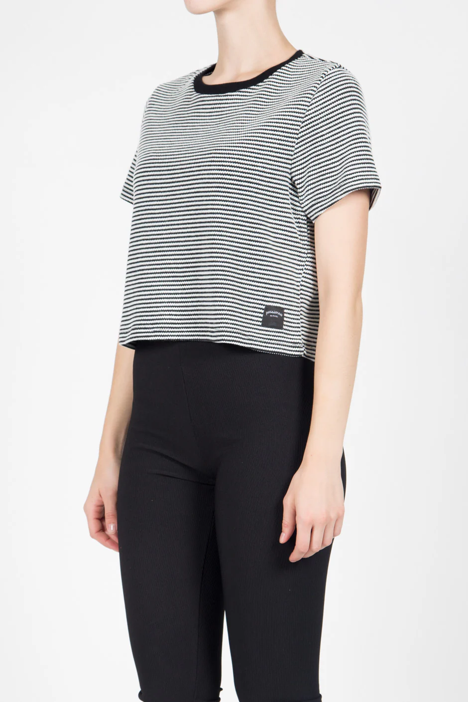 T-shirt crop Femme rayures blanc noir 1044V - Image 3