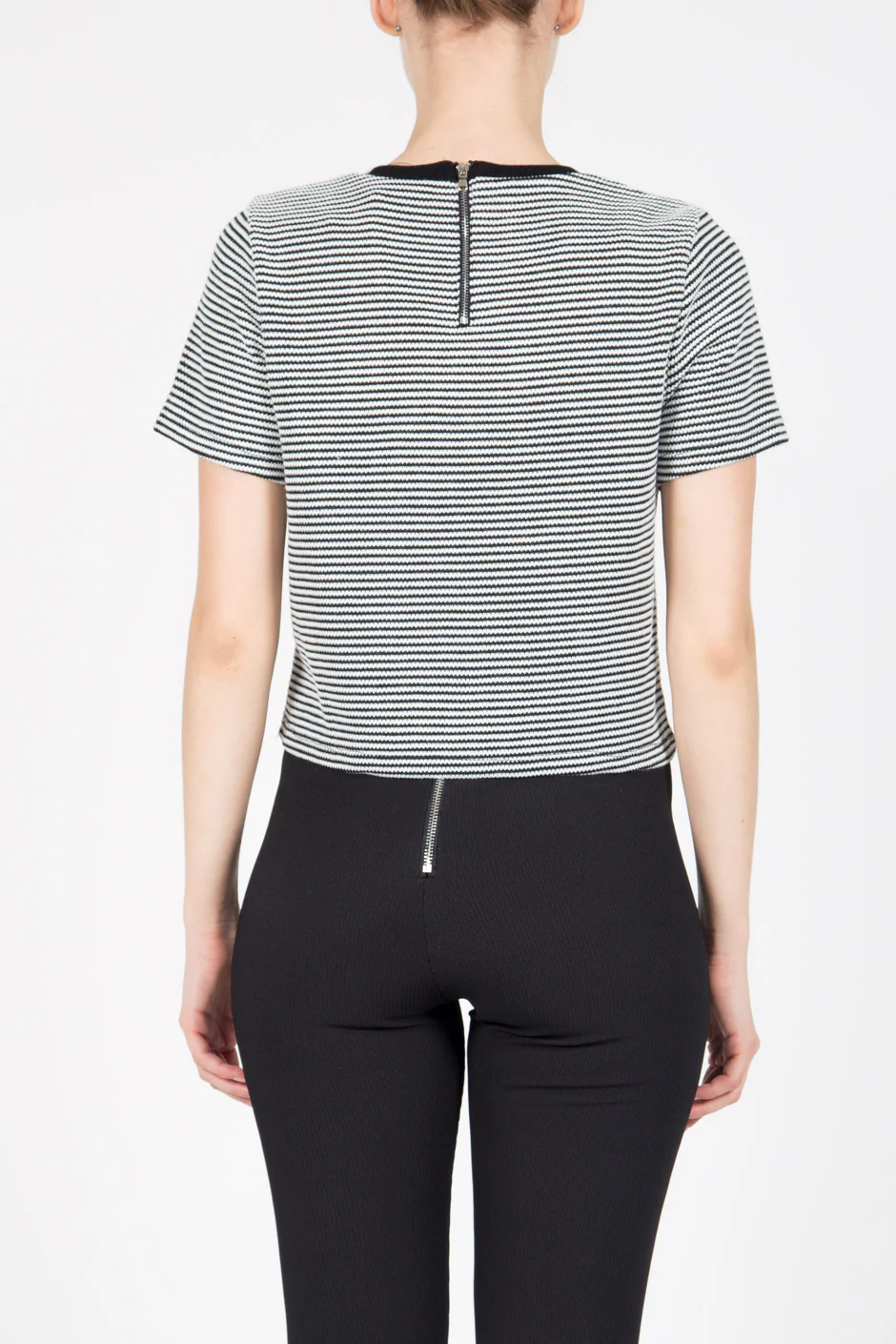 T-shirt crop Femme rayures blanc noir 1044V - Image 5