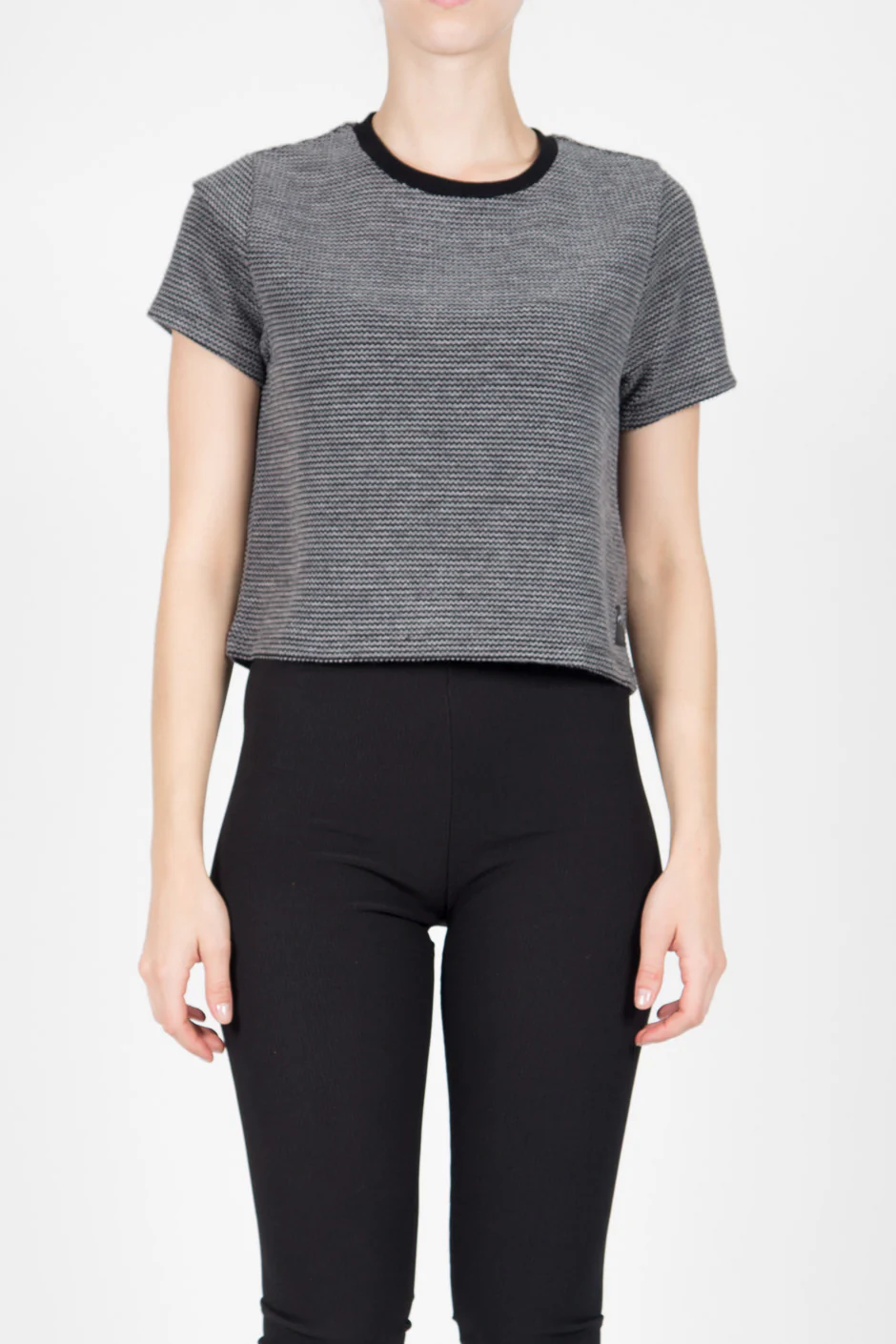 T-shirt crop Femme rayures gris noir 1044V - Image 2
