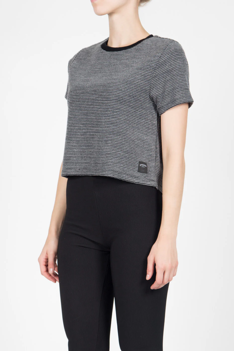 T-shirt crop Femme rayures gris noir 1044V - Image 3