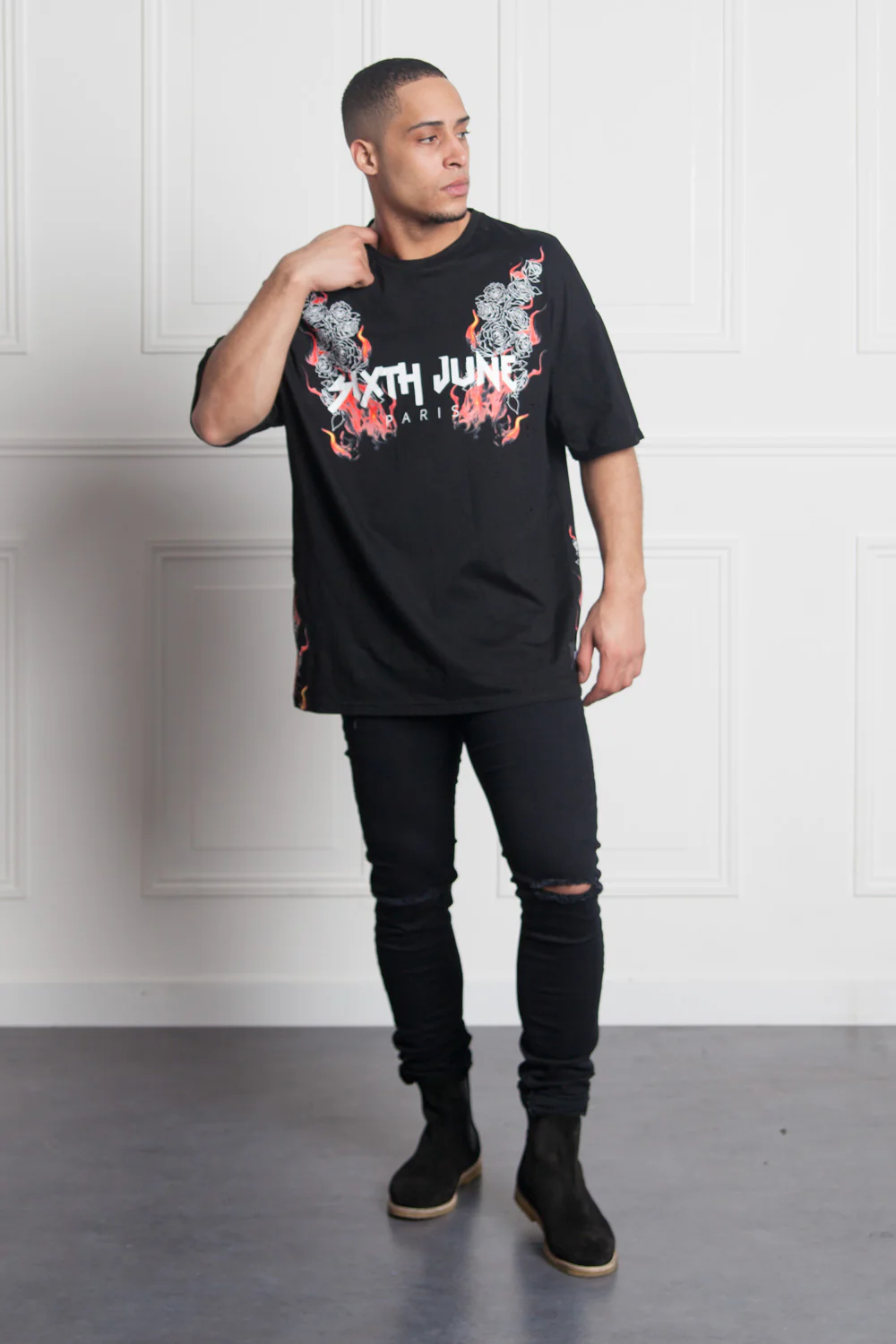 T-shirt fire print destroyed black M2530VTS - Image 2