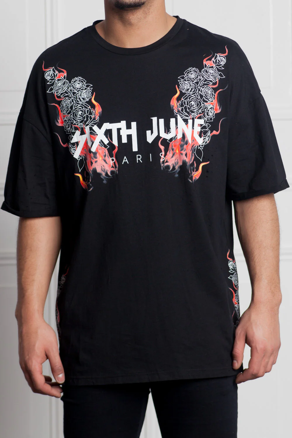 T-shirt fire print destroyed black M2530VTS - Image 3