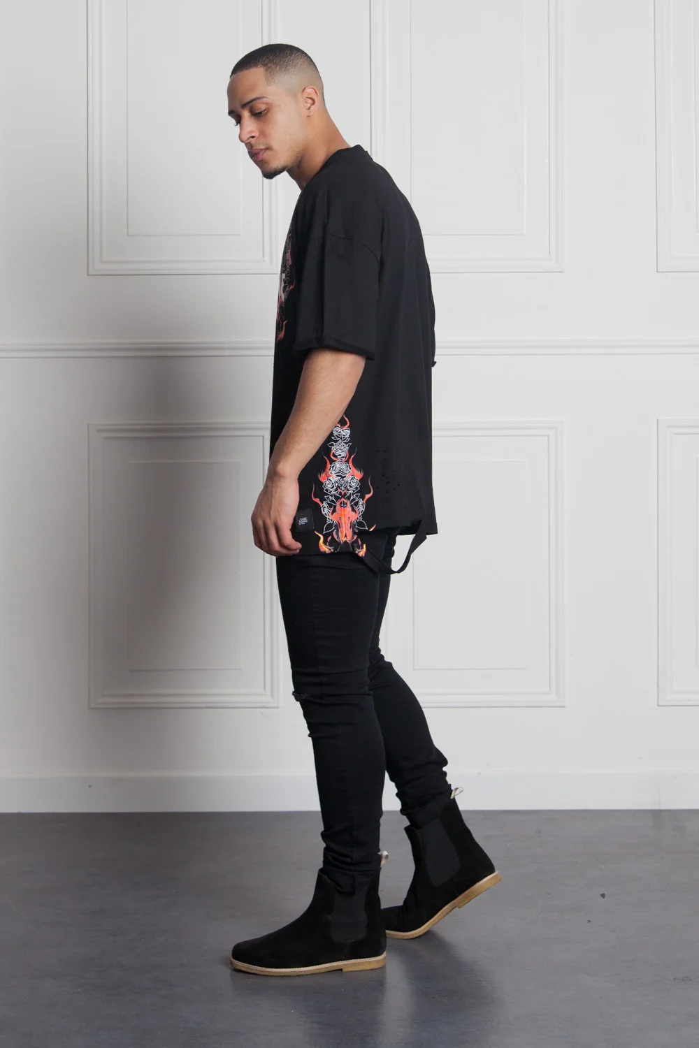 T-shirt fire print destroyed black M2530VTS - Image 4