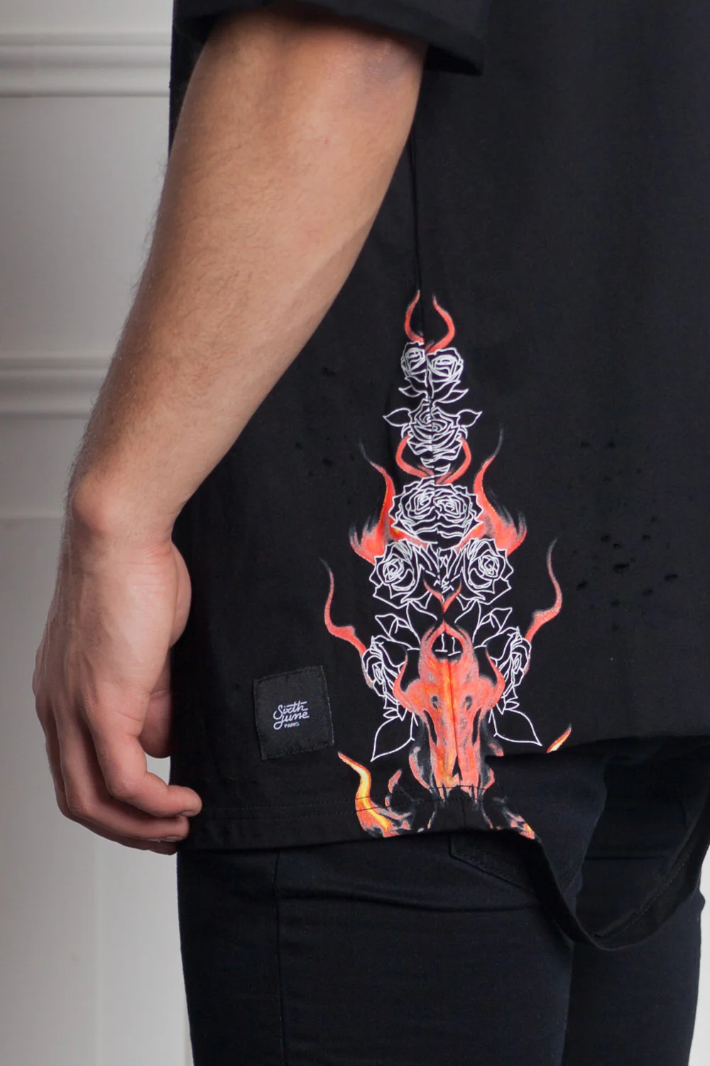 T-shirt fire print destroyed black M2530VTS - Image 5