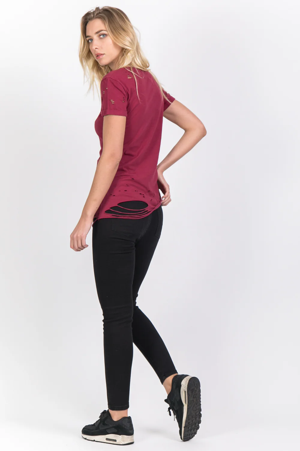 T-shirt destroy bordeaux - Image 3