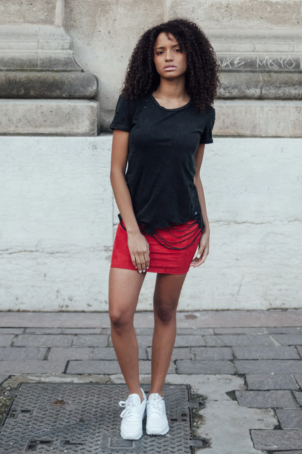 T-shirt destroy Femme noir W2370VTS - Image 2