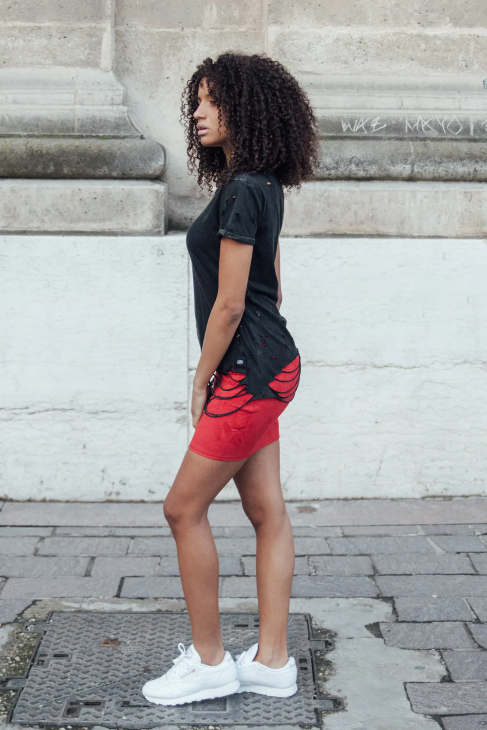 T-shirt destroy Femme noir W2370VTS - Image 6