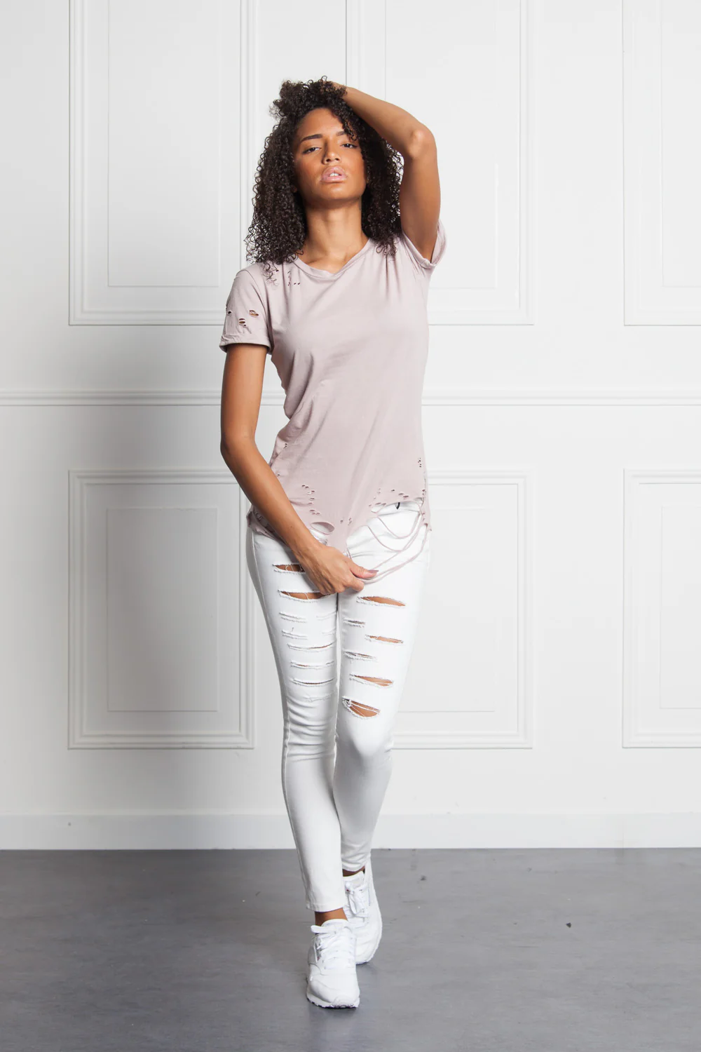 T-shirt destroy Femme rose W2370VTS - Image 2