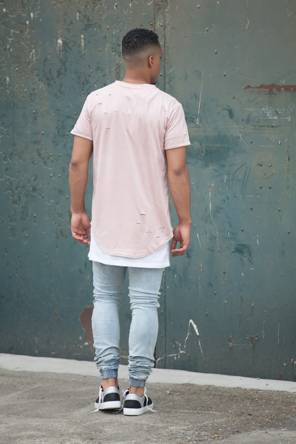 T-shirt destroy suedé rose pâle 2139V - Image 3
