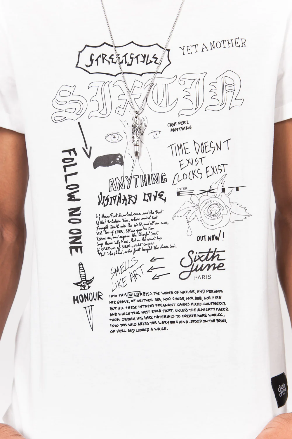 T-shirt grafitti gothique blanc - Image 4