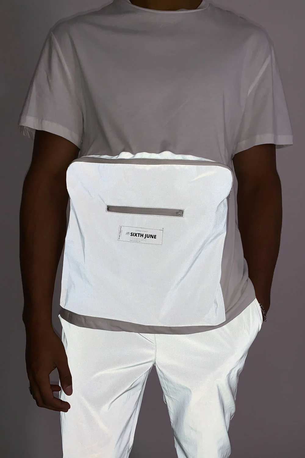 T-shirt réfléchissant grande poche blanc - Image 2