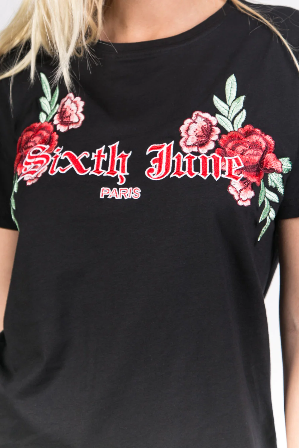 T-shirt imprimé broderies fleurs noir - Image 6