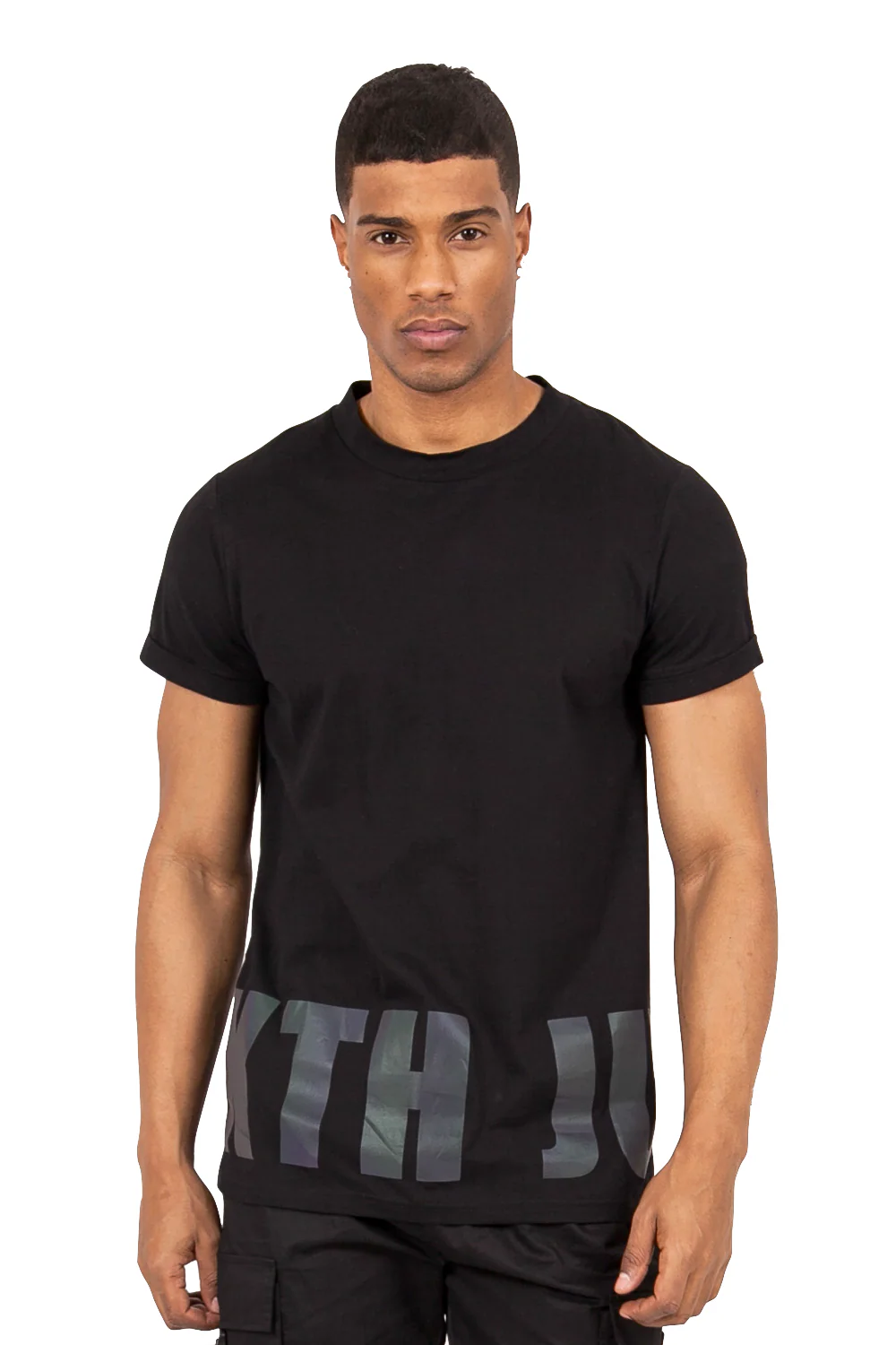 T-shirt imprimé pétrole réfléchissant noir