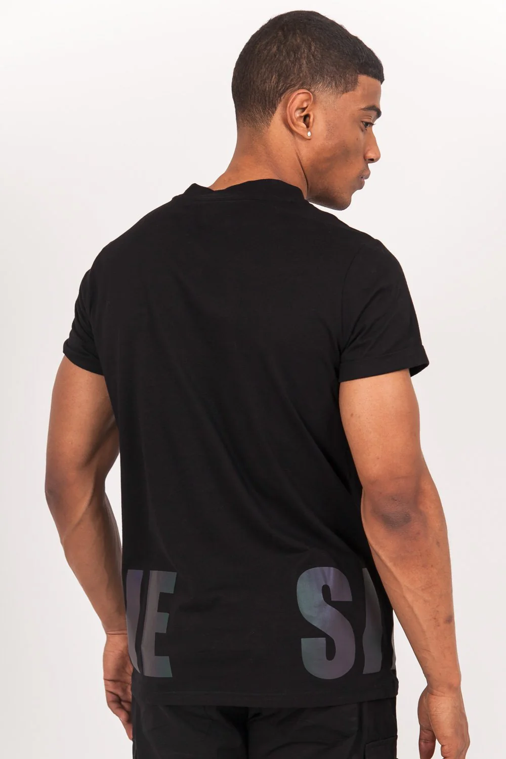 T-shirt imprimé pétrole réfléchissant noir - Image 5