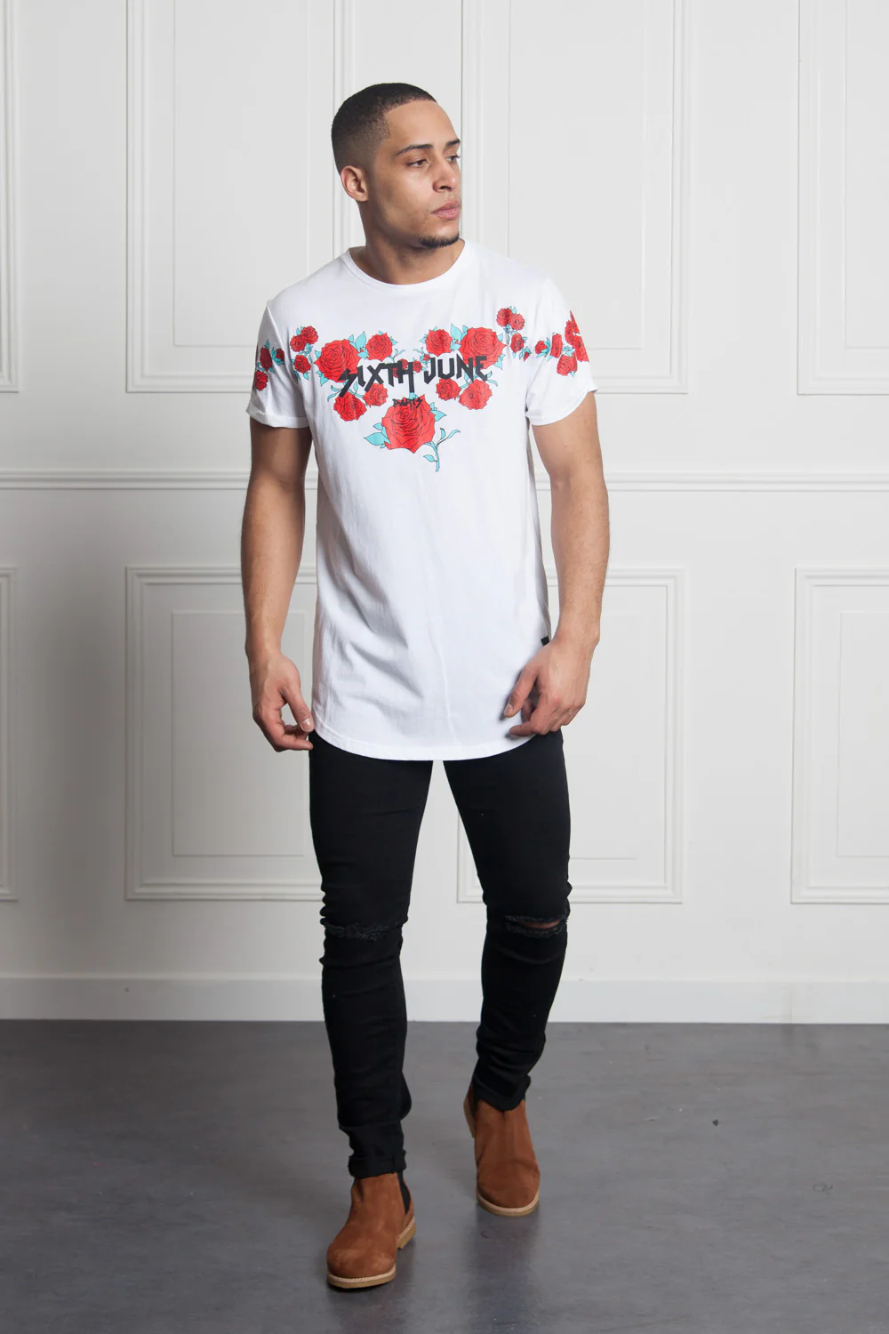 T-shirt roses flock print white M2525VTS - Image 2