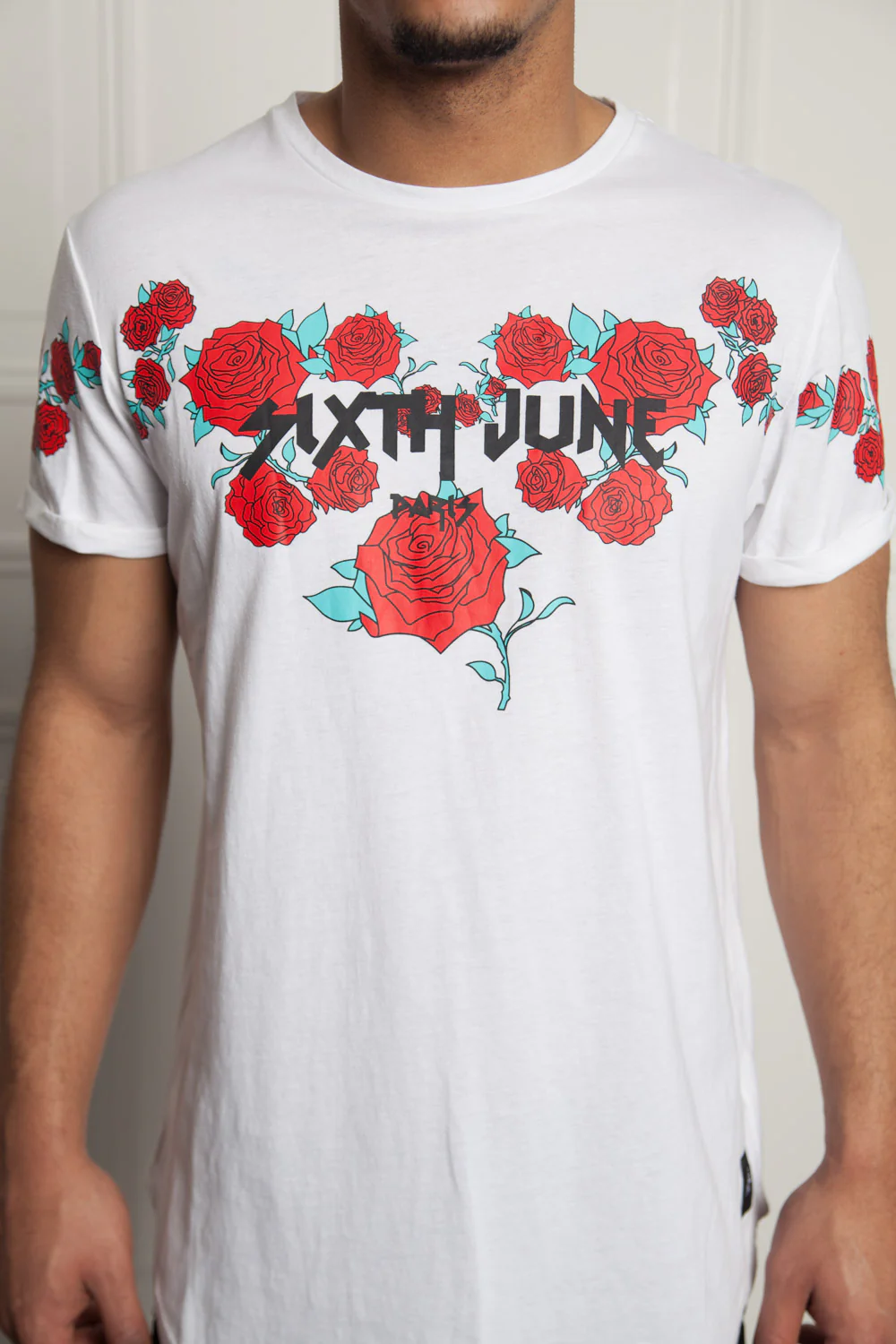 T-shirt roses flock print white M2525VTS - Image 3