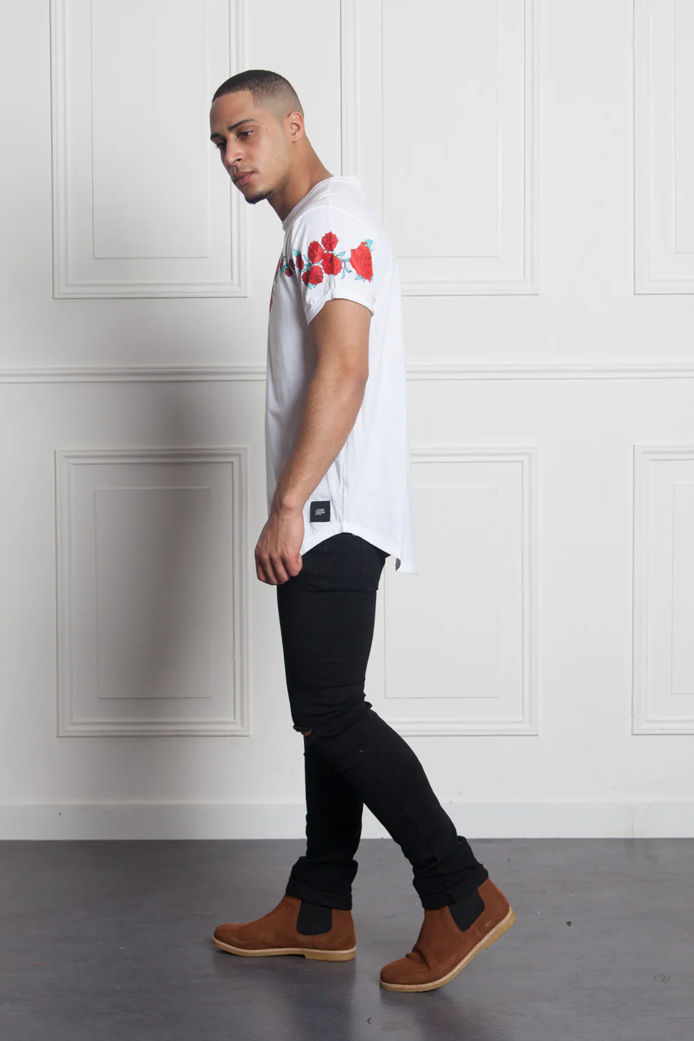 T-shirt roses flock print white M2525VTS - Image 5
