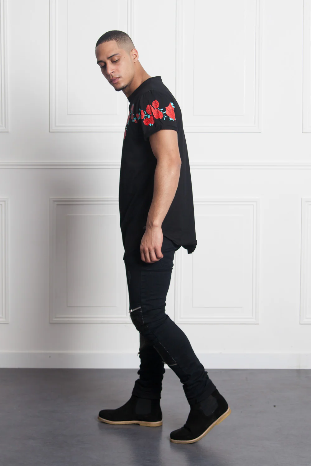 T-shirt roses flock print black M2525VTS - Image 3