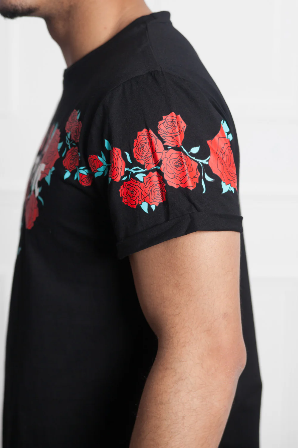 T-shirt roses flock print black M2525VTS - Image 4