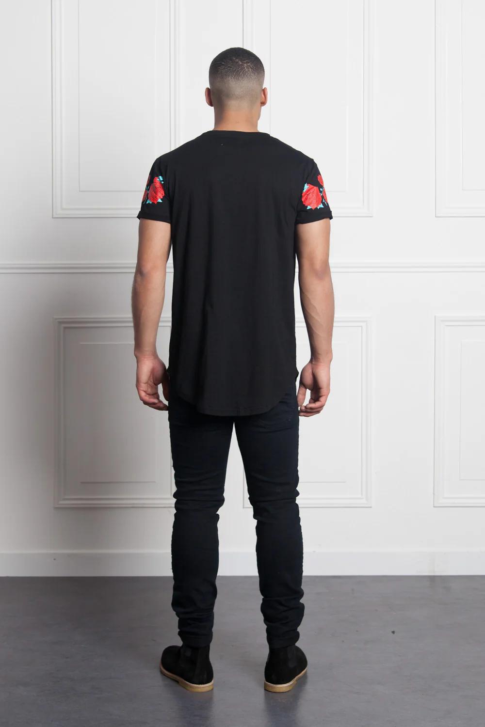 T-shirt roses flock print black M2525VTS - Image 7