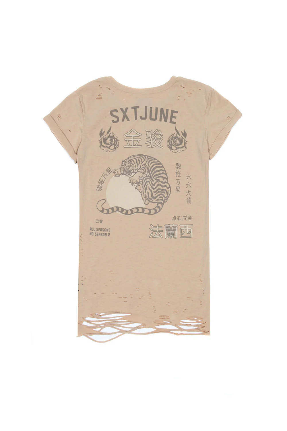 T-shirt imprimés chinois Femme destroy beige W2359VTS - Image 8