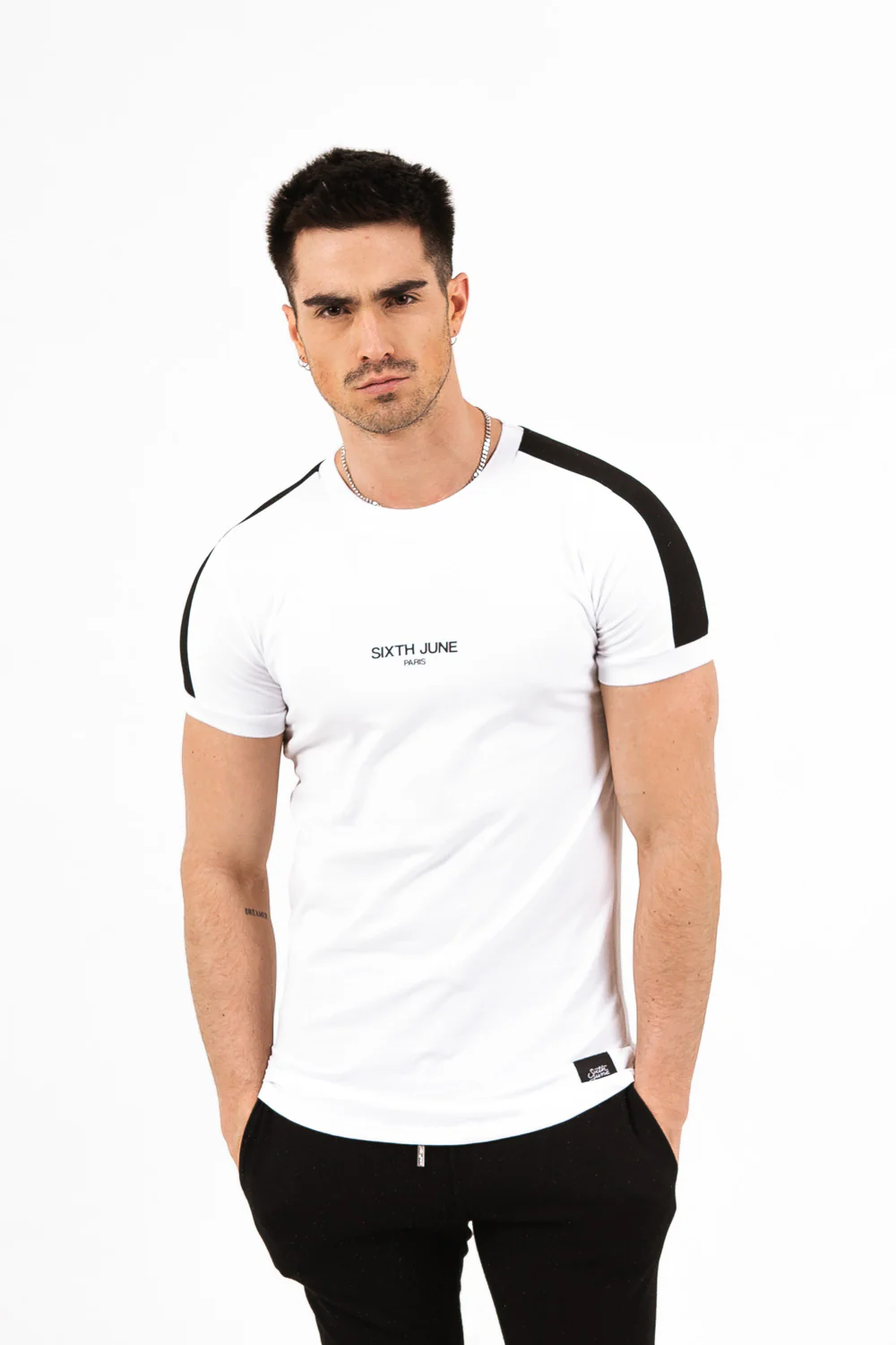 T-shirt logo bandes blanc noir