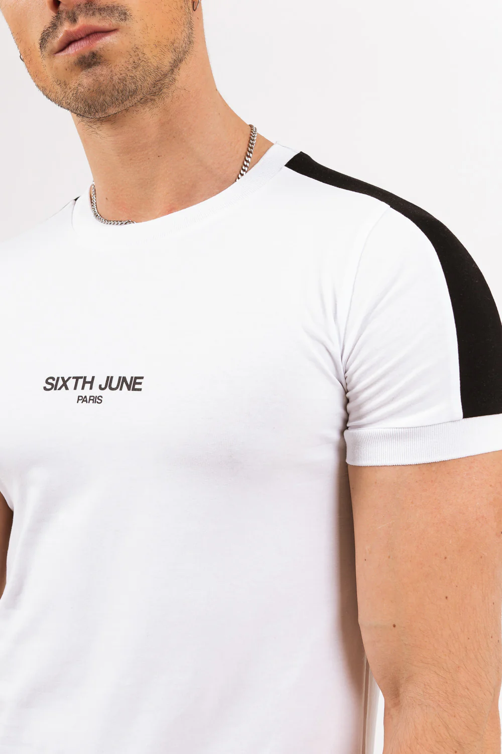 T-shirt logo bandes blanc noir - Image 3
