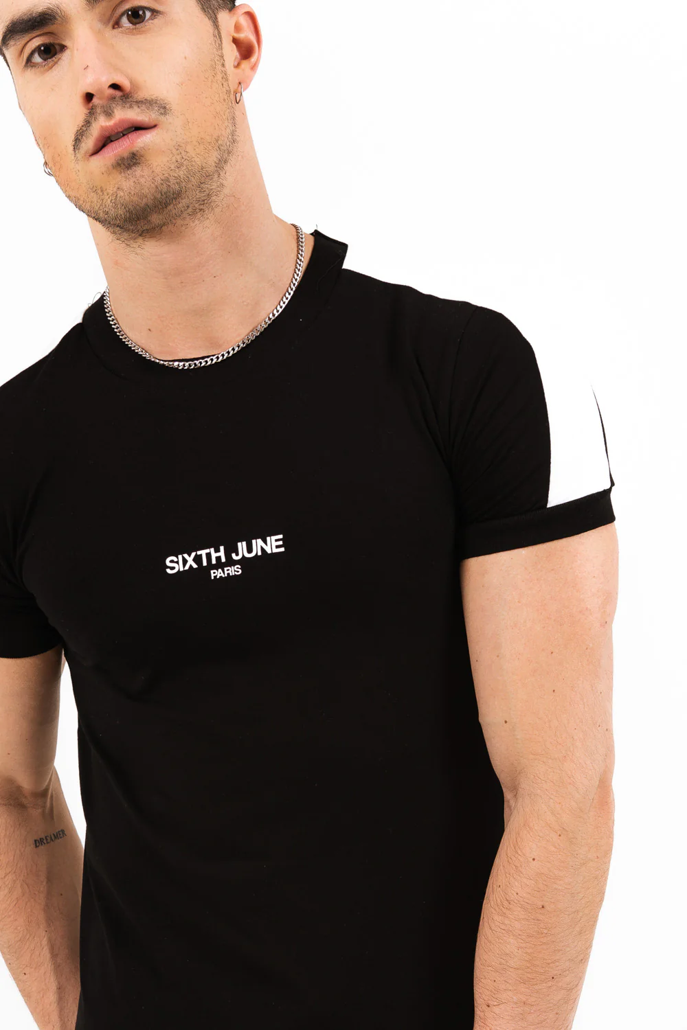 T-shirt logo bandes noir blanc - Image 3