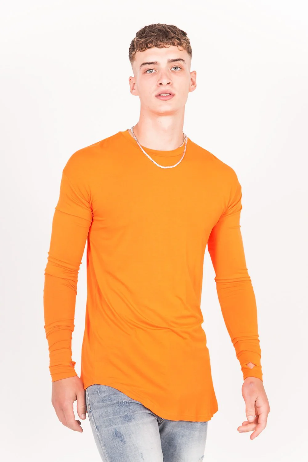 T-shirt manches longues bas arrondi orange - Image 2