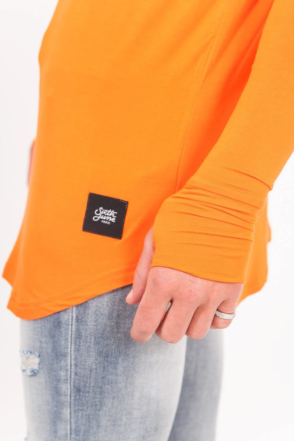 T-shirt manches longues bas arrondi orange - Image 4