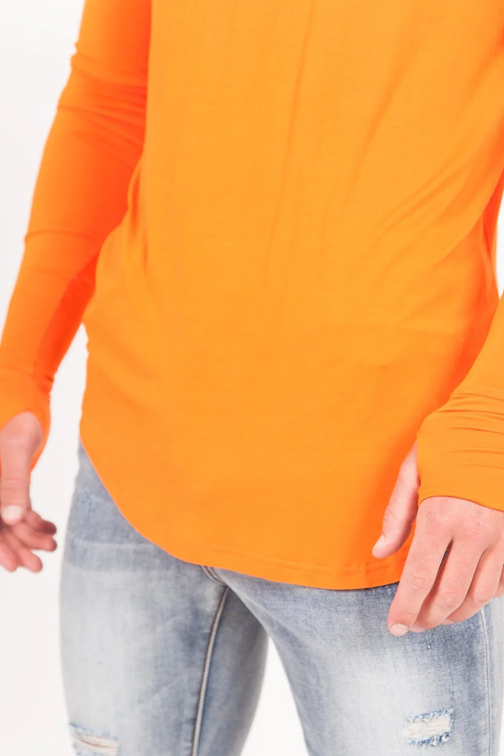 T-shirt manches longues bas arrondi orange - Image 5