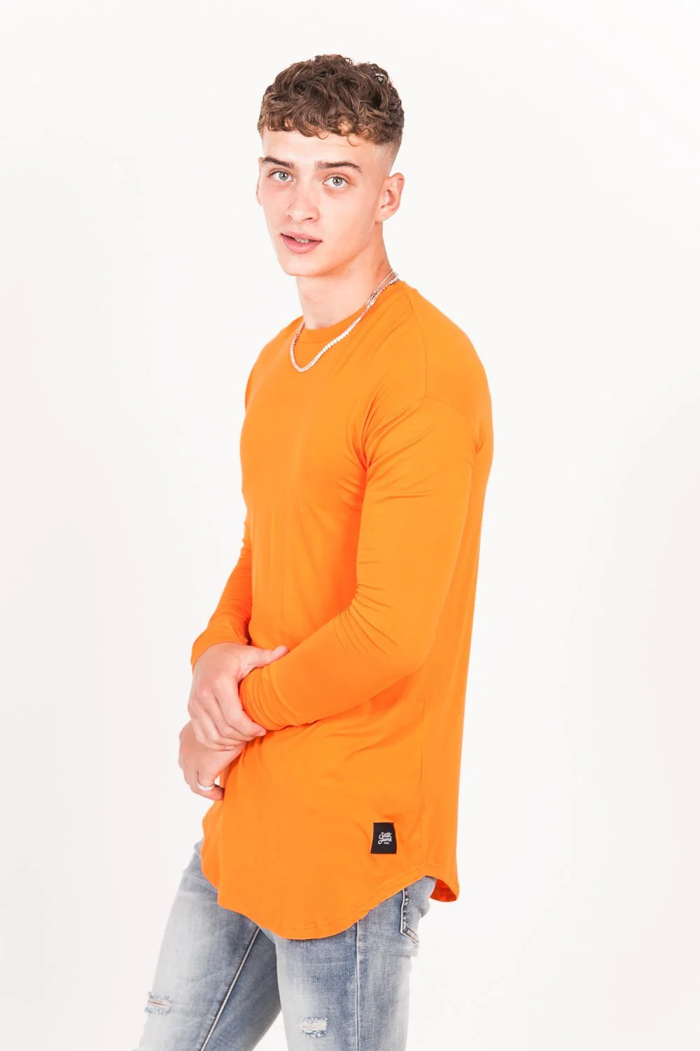 T-shirt manches longues bas arrondi orange - Image 6