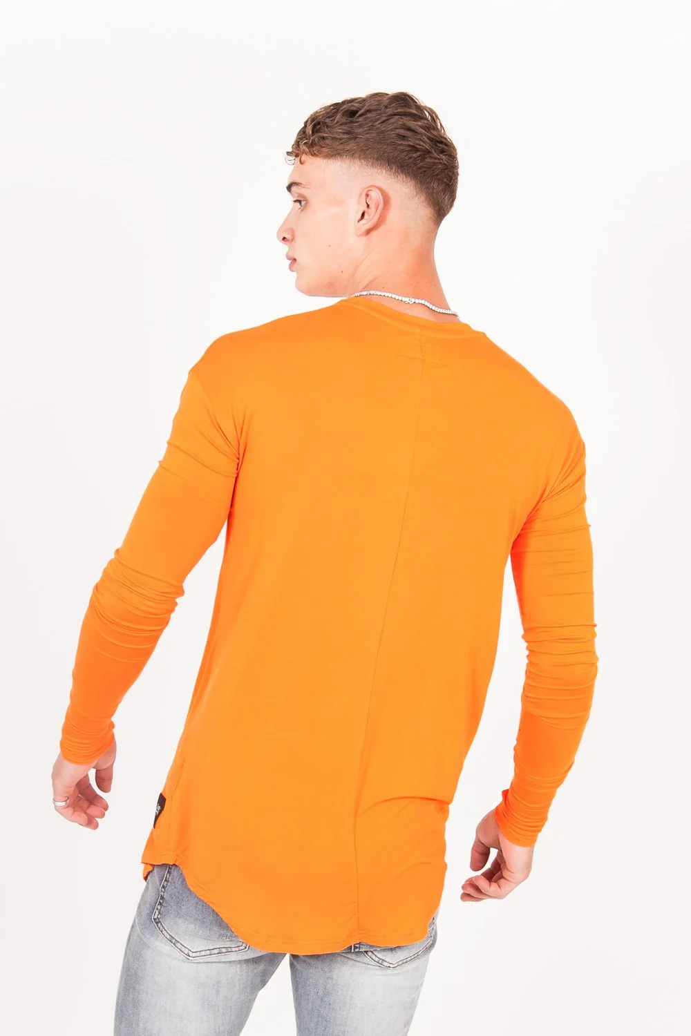 T-shirt manches longues bas arrondi orange - Image 7