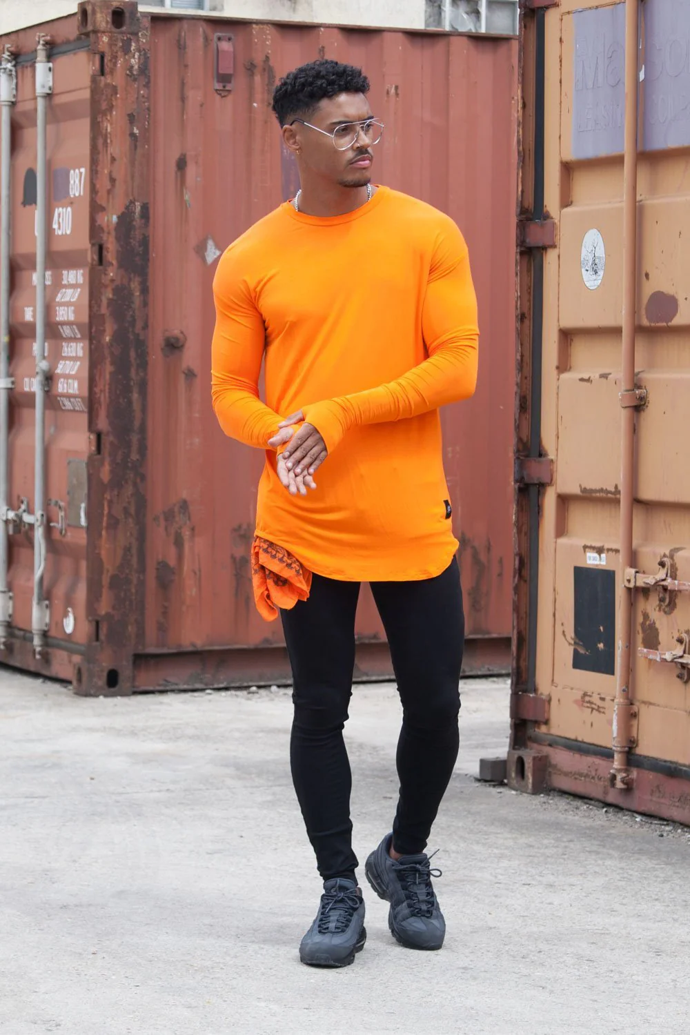 T-shirt manches longues bas arrondi orange - Image 8