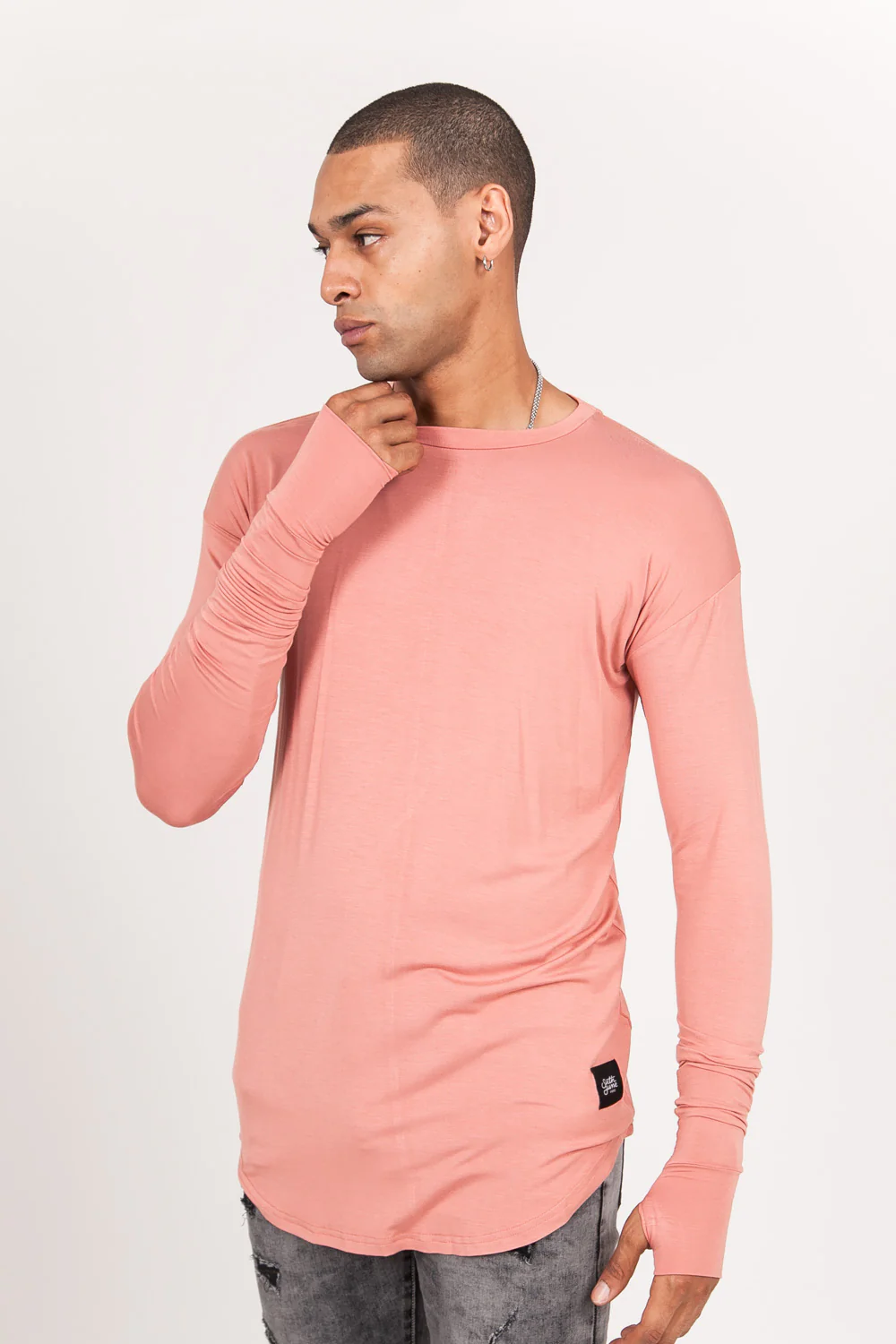 T-shirt manches longues bas arrondi rose - Image 2