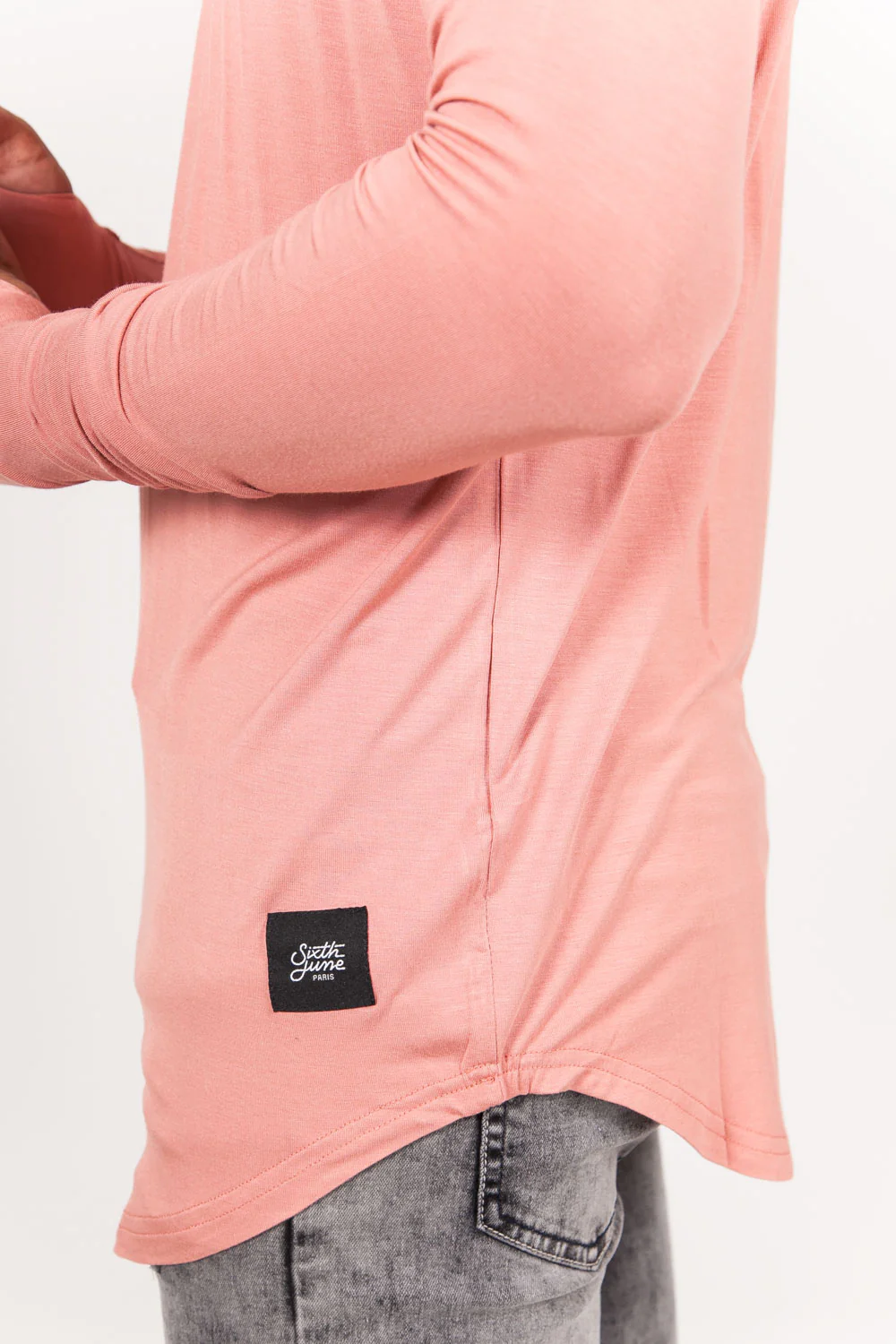 T-shirt manches longues bas arrondi rose - Image 4
