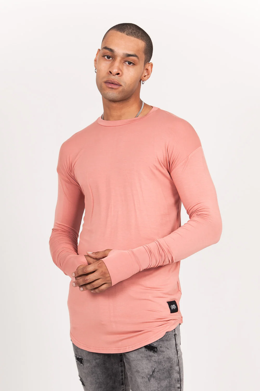 T-shirt manches longues bas arrondi rose - Image 5