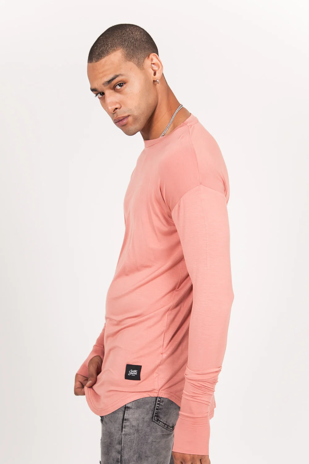 T-shirt manches longues bas arrondi rose - Image 6
