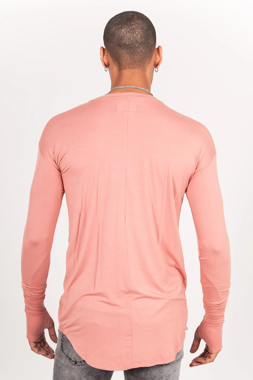 T-shirt manches longues bas arrondi rose - Image 7