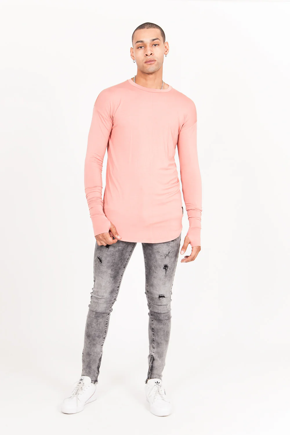 T-shirt manches longues bas arrondi rose - Image 8