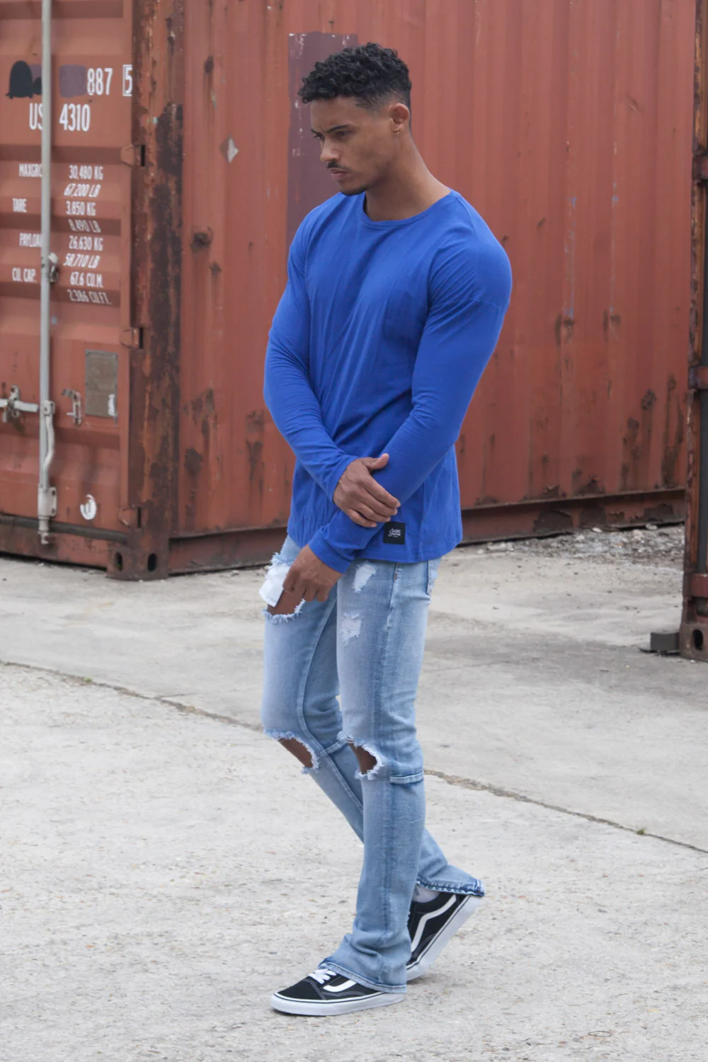 T- shirt manches longues épaules tombantes bleu roi - Image 3