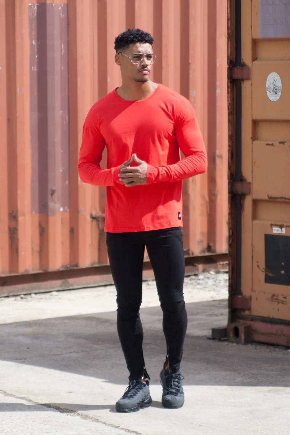 T- shirt manches longues épaules tombantes rouge - Image 2
