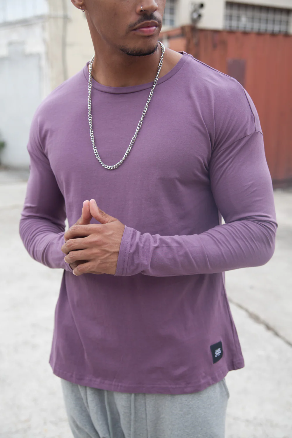 T- shirt manches longues épaules tombantes violet - Image 2