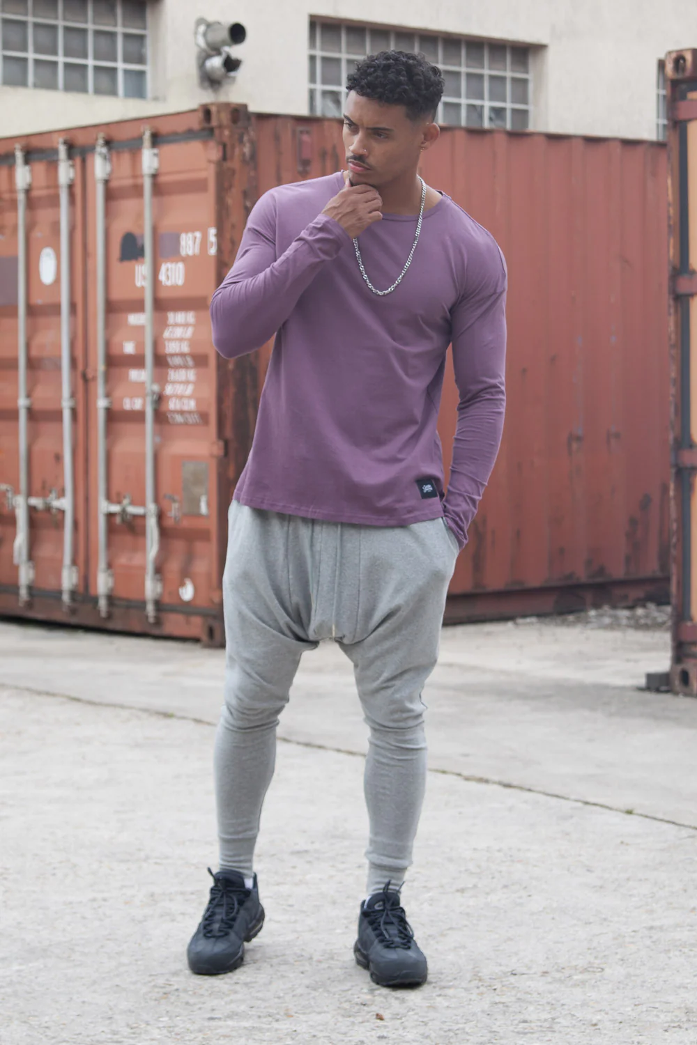 T- shirt manches longues épaules tombantes violet - Image 3