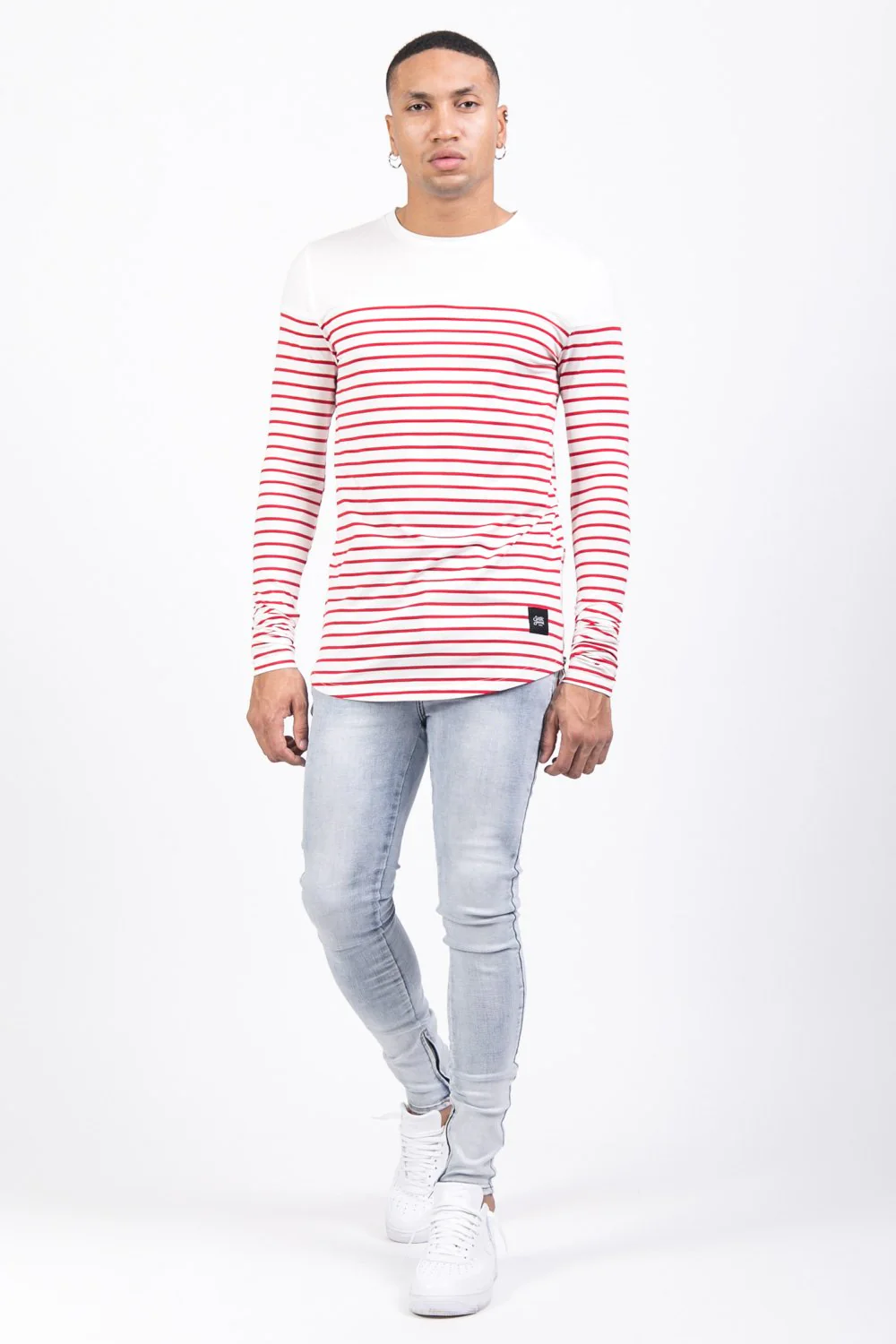 T-shirt marinière manches longues rouge blanc - Image 2