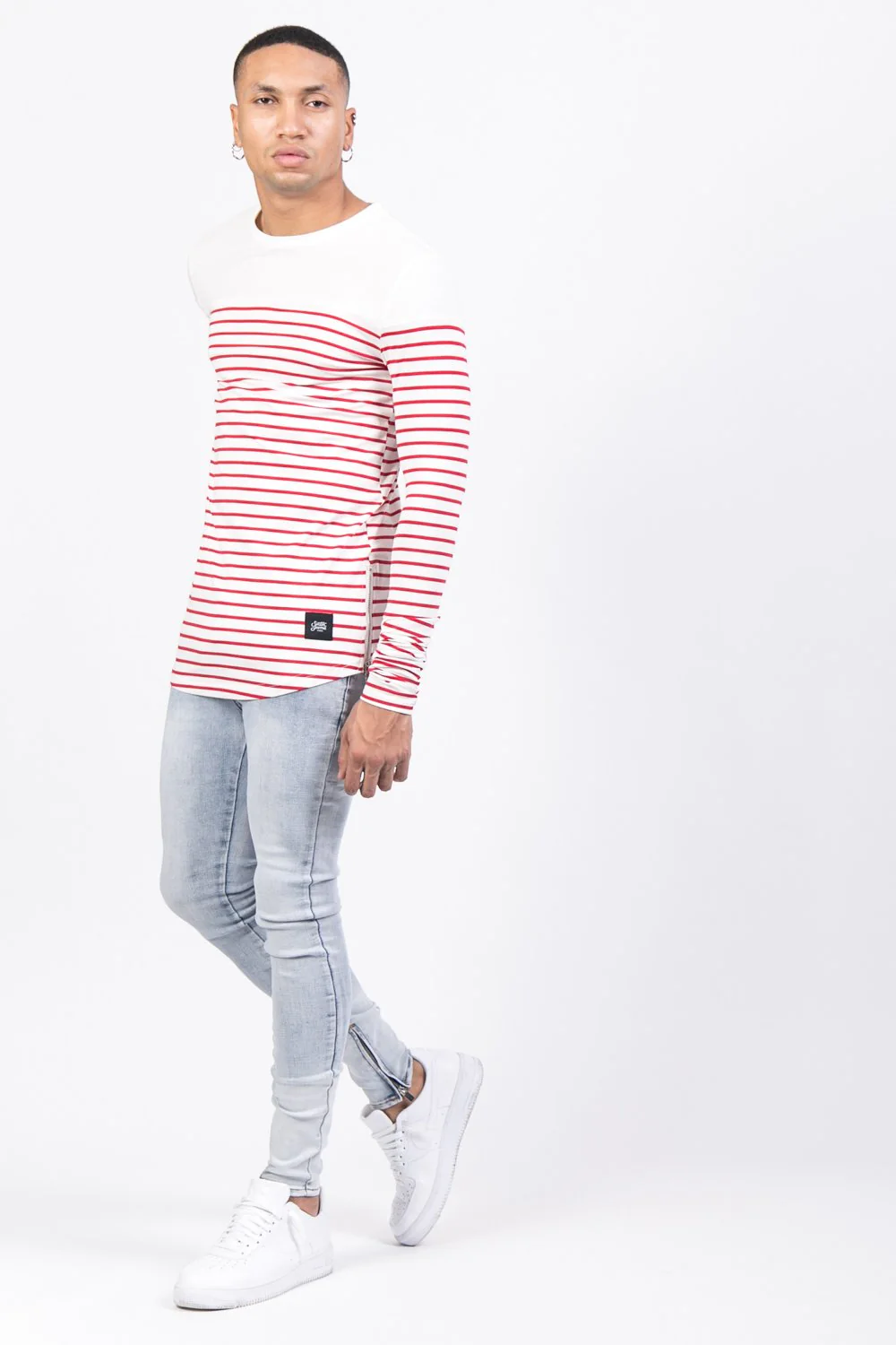 T-shirt marinière manches longues rouge blanc - Image 3