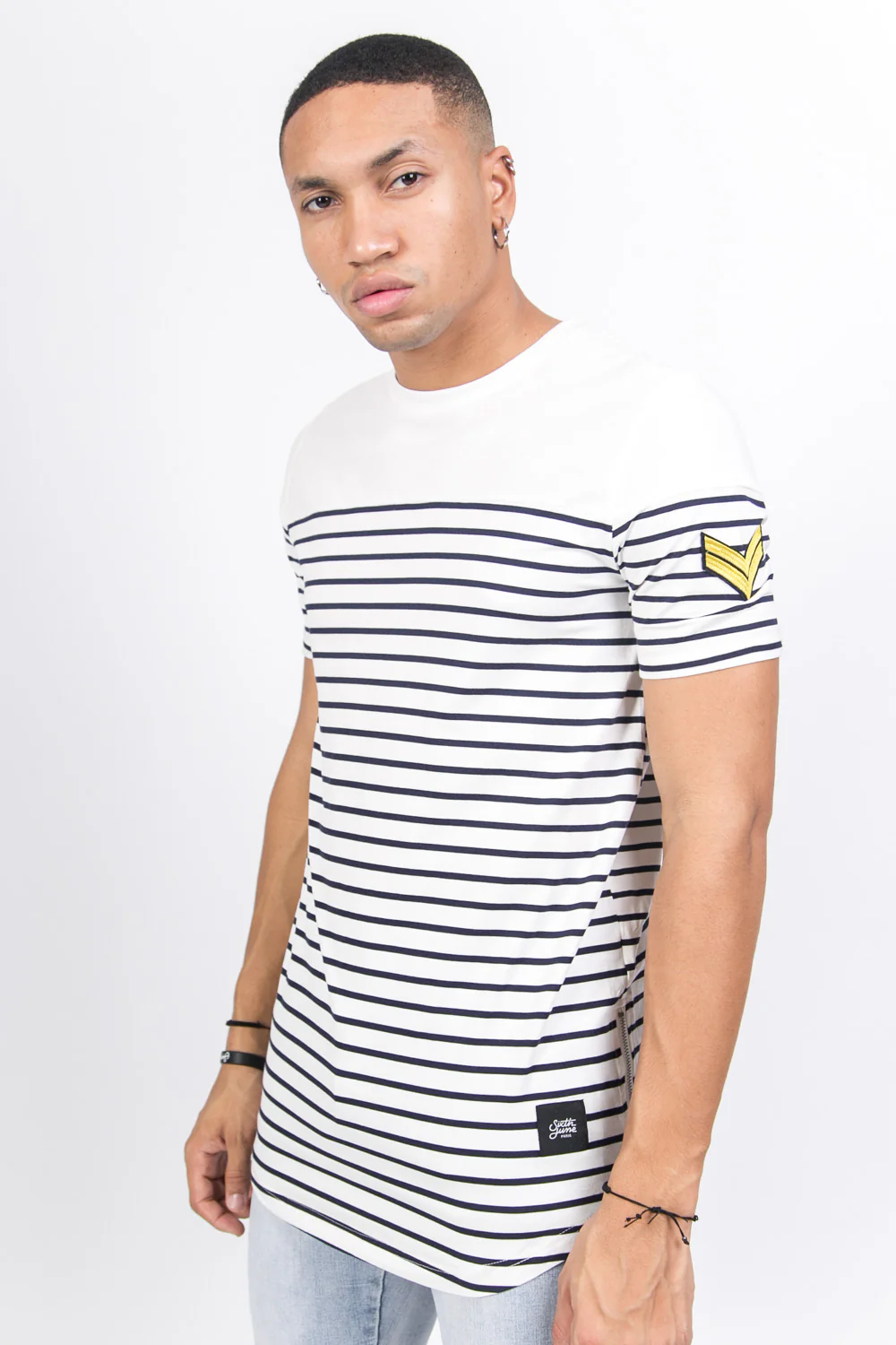T-shirt marinière patch chevron bleu blanc - Image 4