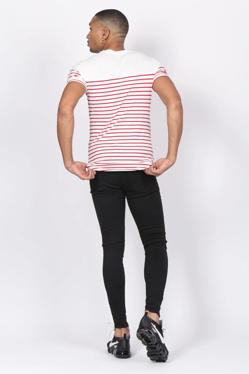T-shirt marinière patchs rock blanc rouge - Image 3