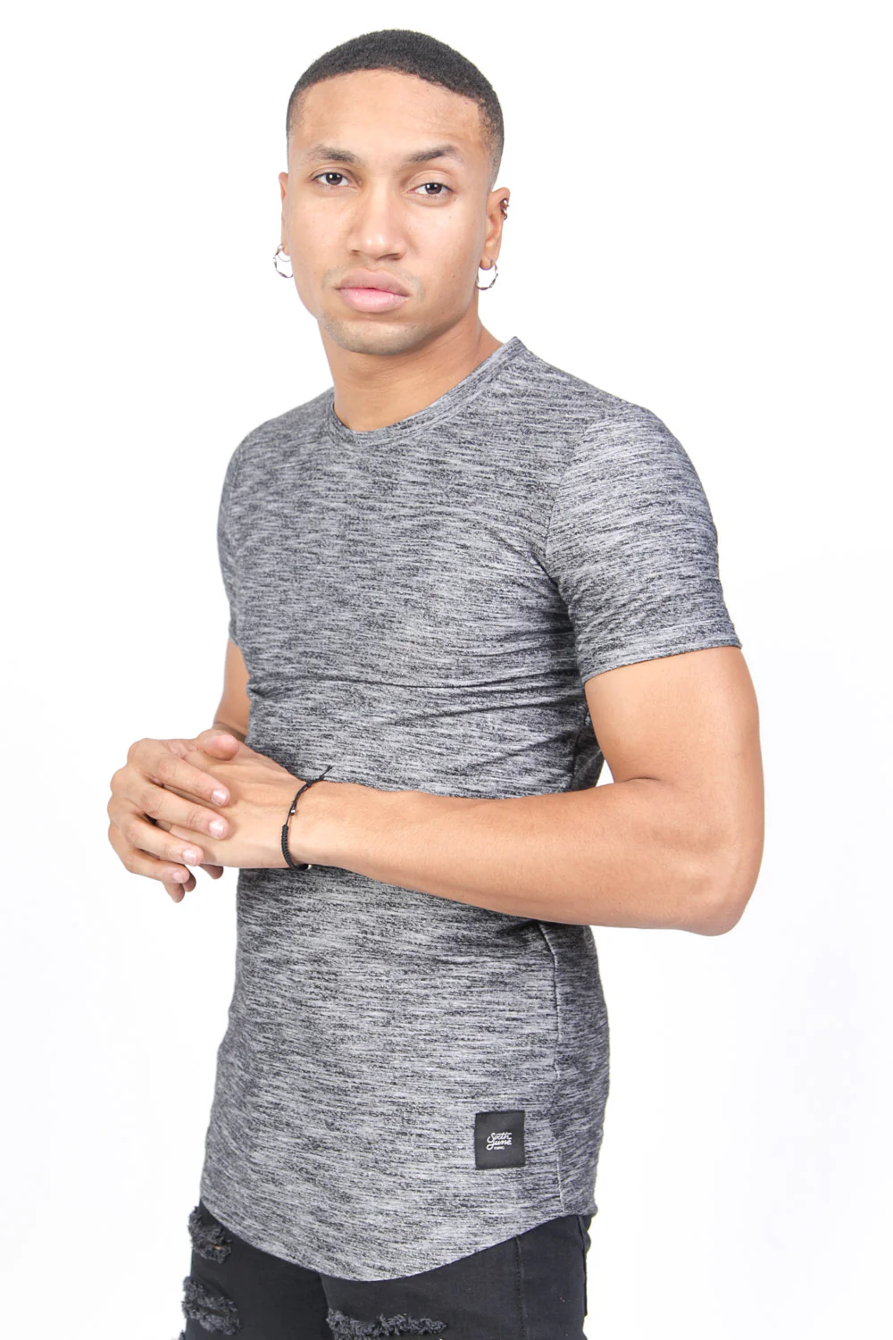 T-shirt moulant texturé noir - Image 2