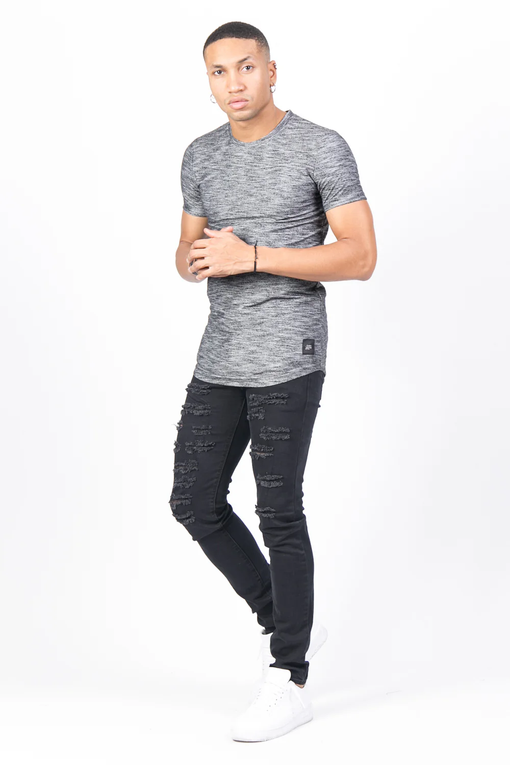 T-shirt moulant texturé noir - Image 3